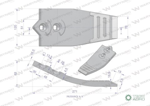 Dziób redlicy zęba szeroki 120mm zastosowanie CX Unia Cross AU/2065 Waryński Maxx 11211420651 Dziób redlicy zęba szeroki 120mm zastosowanie CX Unia Cross AU/2065 Waryński Maxx 11211420651