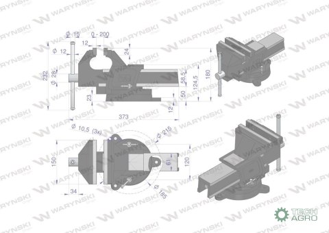 Imadło ślusarskie z żeliwa sferoidalneg o obrotowe 150 mm Waryński Imadło ślusarskie z żeliwa sferoidalneg o obrotowe 150 mm Waryński