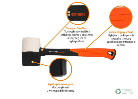 Młotek gumowy z trzonkiem fiberglass 910 g Extreme / TEGER Młotek gumowy z trzonkiem fiberglass 910 g Extreme / TEGER