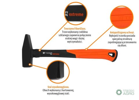 Młotek ślusarski z trzonkiem fiberglass 800 g Extreme / TEGER Młotek ślusarski z trzonkiem fiberglass 800 g Extreme / TEGER