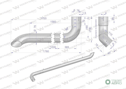 Tłumik rura wydechu inox AL164277 John Deere WARYŃSKI Tłumik rura wydechu inox AL164277 John Deere WARYŃSKI