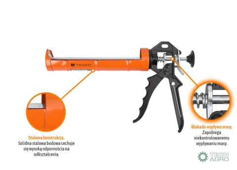 Wyciskacz do mas silikonowych 230 mm - z blokadą wypływu masy / TEGER Wyciskacz do mas silikonowych 230 mm - z blokadą wypływu masy / TEGER