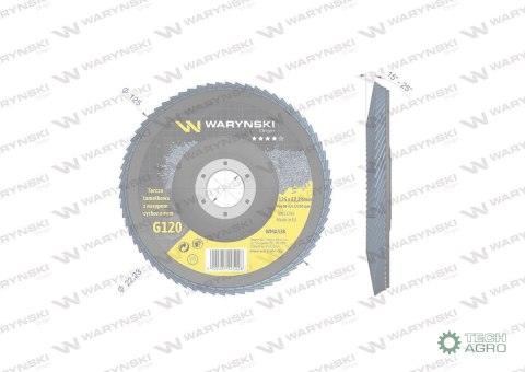 Tarcza do szlifierki 125 mm lamelkowa. cyrkonowa GR120 (sprzedawana po 10 szt.) Waryński Tarcza do szlifierki 125 mm lamelkowa. cyrkonowa GR120 (sprzedawana po 10 szt.) Waryński