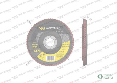Tarcza do szlifierki 125 mm lamelkowa z elektrokorundem GR120 (sprzedawana po 10 szt.) Waryński Tarcza do szlifierki 125 mm lamelkowa z elektrokorundem GR120 (sprzedawana po 10 szt.) Waryński