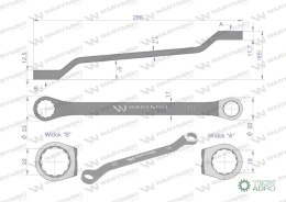 Klucz oczkowy odsadzony 19 x 22 mm. CrV standard ASME B107.9 Waryński