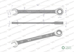 Klucz płasko-oczkowy 10 mm z grzechotką 72 zęby standard ASME B107-2010 Waryński