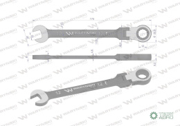 Klucz płasko-oczkowy 12 mm z grzechotką 72 zęby i przegubem Waryński