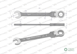 Klucz płasko-oczkowy 14 mm z grzechotką 72 zęby i przegubem Waryński