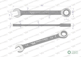 Klucz płasko-oczkowy 14 mm z grzechotką 72 zęby standard ASME B107-2010 Waryński