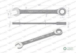 Klucz płasko-oczkowy 16 mm z grzechotką 72 zęby standard ASME B107-2010 Waryński