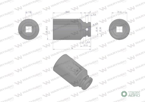 Nasadka udarowa sześciokątna długa 1/2". 31 mm. CrMo. DIN 3129. Waryński Nasadka udarowa sześciokątna długa 1/2". 31 mm. CrMo. DIN 3129. Waryński