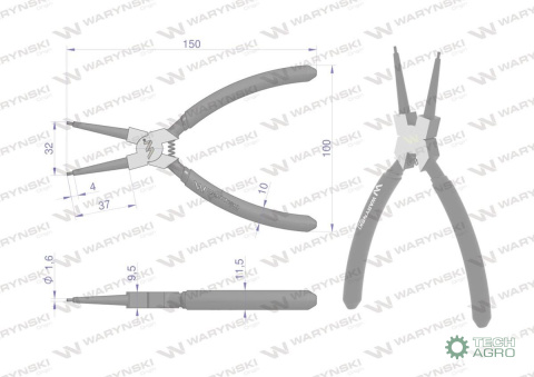 Szczypce do pierścieni osadczych 150 mm wewnętrzne proste Waryński Szczypce do pierścieni osadczych 150 mm wewnętrzne proste Waryński