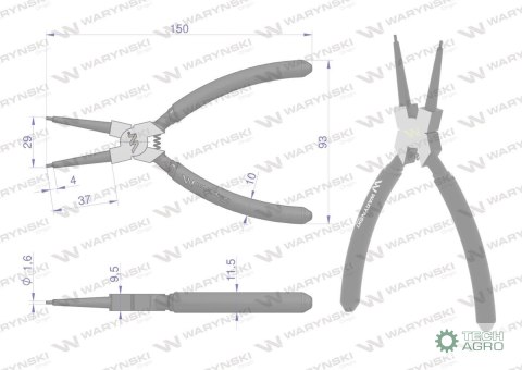 Szczypce do pierścieni osadczych 150 mm wewnętrzne proste Waryński Szczypce do pierścieni osadczych 150 mm wewnętrzne proste Waryński