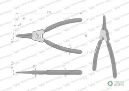 Szczypce do pierścieni osadczych 180 mm zewnętrzne proste Waryński