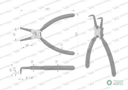 Szczypce do pierścieni osadczych 180mm wewnętrzne wygięte Waryński