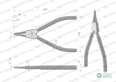 Szczypce do pierścieni osadczych 240 mm zewnętrzne proste Waryński Szczypce do pierścieni osadczych 240 mm zewnętrzne proste Waryński