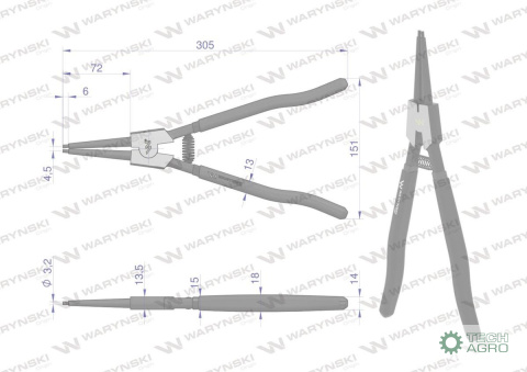Szczypce do pierścieni osadczych 300 mm zewnętrzne proste Waryński Szczypce do pierścieni osadczych 300 mm zewnętrzne proste Waryński