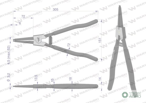 Szczypce do pierścieni osadczych 300 mm zewnętrzne proste Waryński Szczypce do pierścieni osadczych 300 mm zewnętrzne proste Waryński