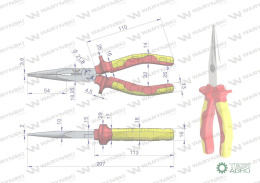 Szczypce izolowane, wydłużone proste 20 0 mm. VDE. Waryński