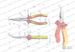 Szczypce izolowane, wydłużone wygięte 2 00 mm. VDE. Waryński