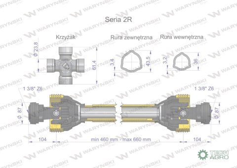 Wał przegubowo-teleskopowy 460-660mm 270Nm 40200 CE 2020 seria 2R WARYŃSKI WA25-46 Wał przegubowo-teleskopowy 460-660mm 270Nm 40200 CE 2020 seria 2R WARYŃSKI WA25-46