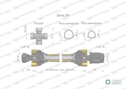Wał przegubowo-teleskopowy 860-1200mm 270Nm sprzęgło zapadkowe CE 2020 seria 2R WARYŃSKI Wał przegubowo-teleskopowy 860-1200mm 270Nm sprzęgło zapadkowe CE 2020 seria 2R WARYŃSKI