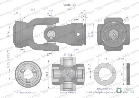 Przegub kompletny z krzyżakiem 30.2X91.4 seria 6 do rury wewnętrznej 45mm Waryński