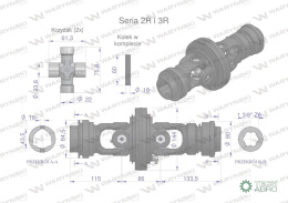 Przegub szerokokątny kpl. wału Seria 2R. 3R na rurę 43.5X3.4 - 1 3/8 Z6 WARYŃSKI