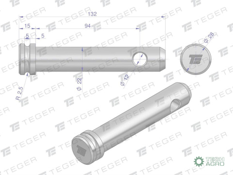 Sworzeń łącznika górnego 22x94x132 TEGER Sworzeń łącznika górnego 22x94x132 TEGER