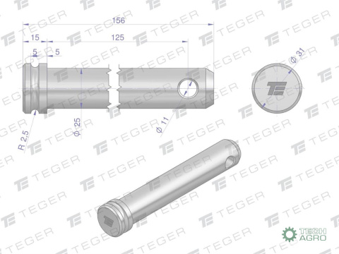 Sworzeń łącznika górnego 25x125x156 TEGER Sworzeń łącznika górnego 25x125x156 TEGER