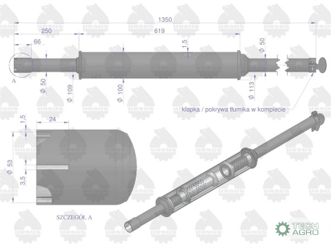 Tłumik 1350mm 5.8kg MF3 (prosty) ORYGINAŁ URSUS Tłumik 1350mm 5.8kg MF3 (prosty) ORYGINAŁ URSUS
