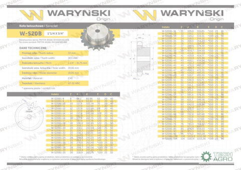 Koło zębate hartowane z kołnierzem 20B-1 (R1 1.1/4) Z-13 Waryński Koło zębate hartowane z kołnierzem 20B-1 (R1 1.1/4) Z-13 Waryński