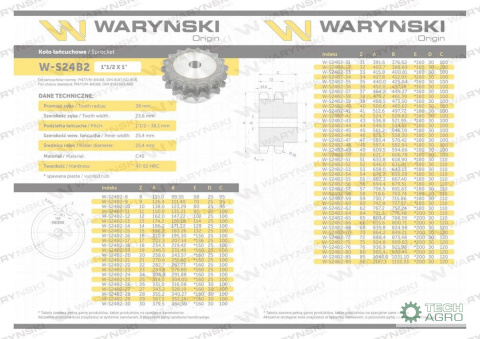 Koło zębate hartowane z kołnierzem 24B-2 (R2 1.1/2) Z-15 Waryński Koło zębate hartowane z kołnierzem 24B-2 (R2 1.1/2) Z-15 Waryński