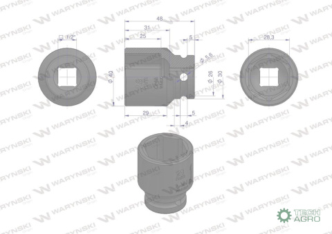 Nasadka udarowa sześciokątna 1/2". 28 mm. CrMo. DIN 3129. Waryński Nasadka udarowa sześciokątna 1/2". 28 mm. CrMo. DIN 3129. Waryński