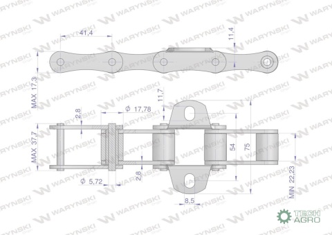 Łańcuch podajnika S55 łapka K1 co 8 ogniwa 5m Waryński