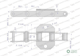 Łańcuch podajnika pochyłego 38.4R łapka K1 co 6 ogniwa 3.5m Waryński