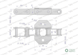 Łańcuch podajnika pochyłego 38.4VB łapka K1 co 4 ogniwa 5m Waryński