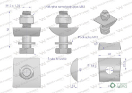 Mocowanie palca kpl. (starszy model do 1985) śruba M12 zastosowanie Deutz Fahr Waryński