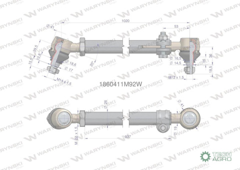 Drążek kierowniczy 937mm 1860411M92 WARYŃSKI Drążek kierowniczy 937mm 1860411M92 WARYŃSKI