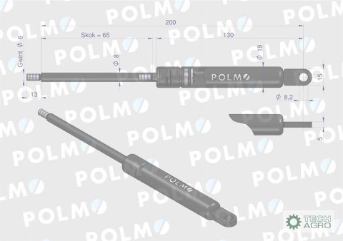 Siłownik szyberdachu L max. 200mm 3901826M90P MASSEY FERGUSON POLMO Siłownik szyberdachu L max. 200mm 3901826M90P MASSEY FERGUSON POLMO