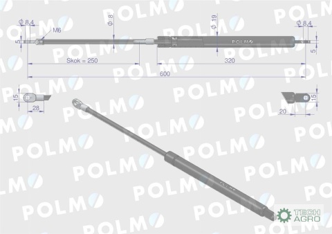 TELESKOP GAZ. TYLNEJ SZYBY MTZ L600MM TELESKOP GAZ. TYLNEJ SZYBY MTZ L600MM