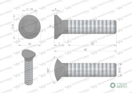 Śruba kpl. redliczkowa półokrągła M10x45 mm kl. 8.8 Waryński ( sprzedawane po 25 )