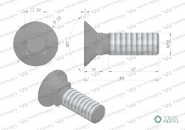 Śruba płużna podsadzana D 608 M12x40 mm kl.10.9 Waryński ( sprzedawane po 10kg )