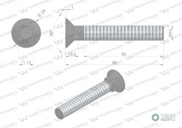 Śruba płużna podsadzana D 608 M12x80 mm kl.10.9 zastosowanie Gruber Waryński ( sprzedawane po 10kg )