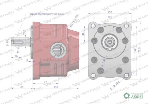 Pompa hydrauliczna zębata do Cyklop PZS-KZ-50P (obroty prawe) 20Mpa w korpusie żeliwnym Waryński Pompa hydrauliczna zębata do Cyklop PZS-KZ-50P (obroty prawe) 20Mpa w korpusie żeliwnym Waryński
