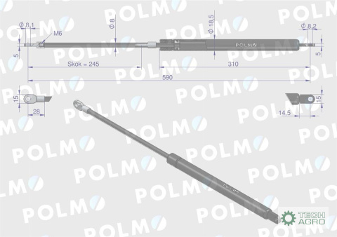 Siłownik szyby tylnej drzwi L max. 590mm 6005014318P RENAULT POLMO Siłownik szyby tylnej drzwi L max. 590mm 6005014318P RENAULT POLMO
