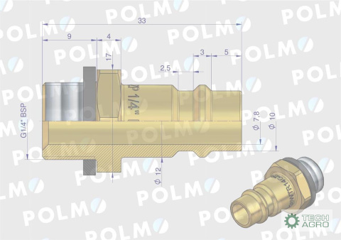 Szybkozłącze pneumatyczne P26 NW7.2 wtyc czka 1/4"BSP gwint zewnętrzny POLMO Szybkozłącze pneumatyczne P26 NW7.2 wtyc czka 1/4"BSP gwint zewnętrzny POLMO