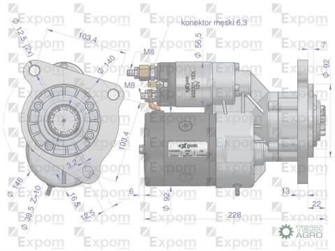Rozrusznik z reduktorem typu Magneton Case Ford New Holland 9142766 Blue Line EXPOM KWIDZYN
