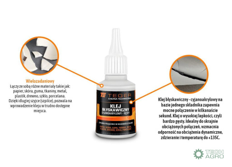 Klej błyskawiczny cyjanoakrylowy - ze szpilką, gęsty, 50G, Teger