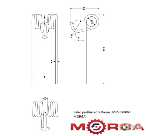 Palec podbieracza Krone LM65 028065 malowane proszkowo MORGA Palec podbieracza Krone LM65 028065 malowane proszkowo MORGA